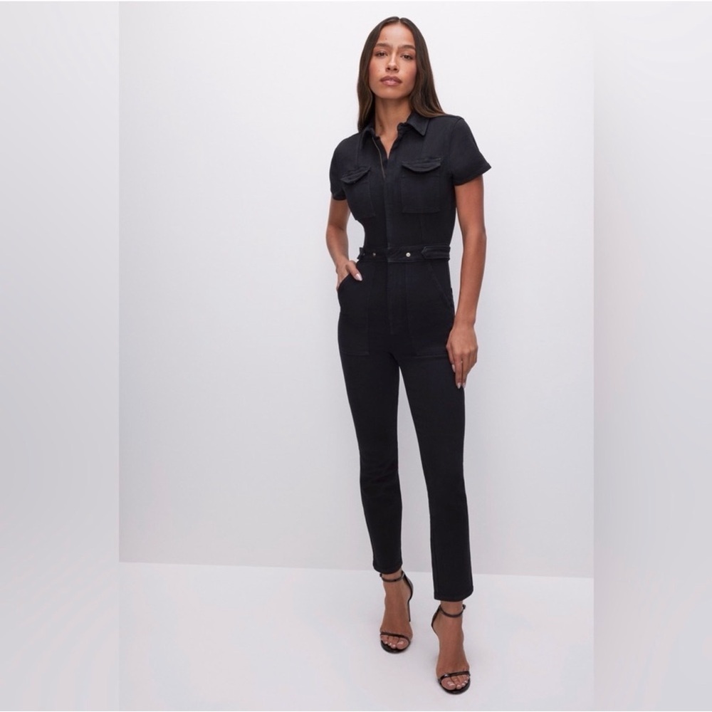 Good American Fit For Success Denim Jumpsuit Black